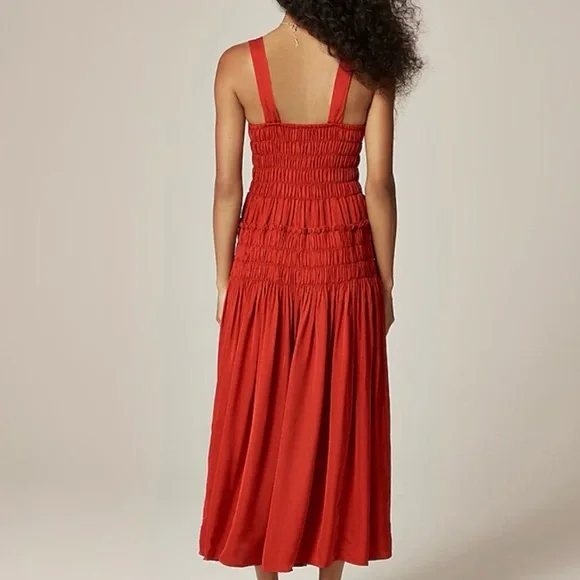 J Crew Red Ruched Maxi Midi Dress Sz Small Spring Wedding Vacation Cruise Beach - Picture 3 of 14